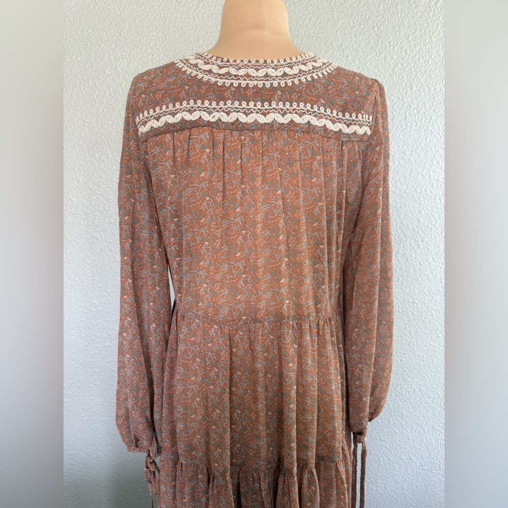 Three Bird Nest Bohemian Floral Lace Trim Maxi Dress - Dusty Rose Size Small - Picture 6 of 9
